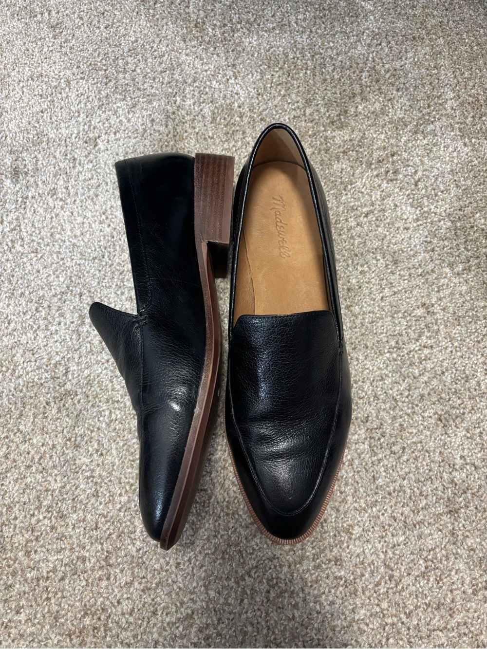 Madewell Black Leather Slip-On Loafers with Brown Sole